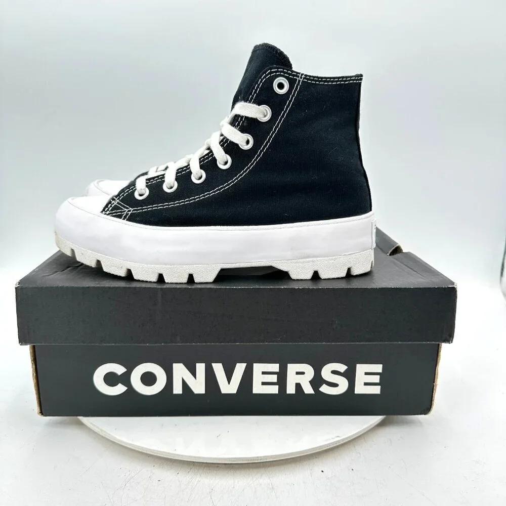 Converse Chuck Taylor All Star Lugged High Women Sz 6.5 565901C Black White Shoe